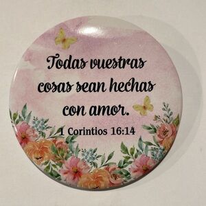 Inspirational Spanish Key Holder/Bag Charm/Mirror with Floral Design NWT